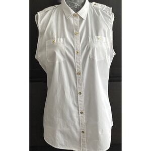 C Wonder White Cotton Nautical Gold Buttons Pleated Back Pockets Bust Pleats XL